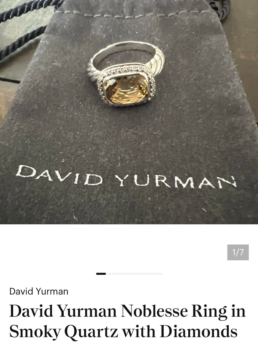 David Yurman Silver Ring with Smoky yellow Stone